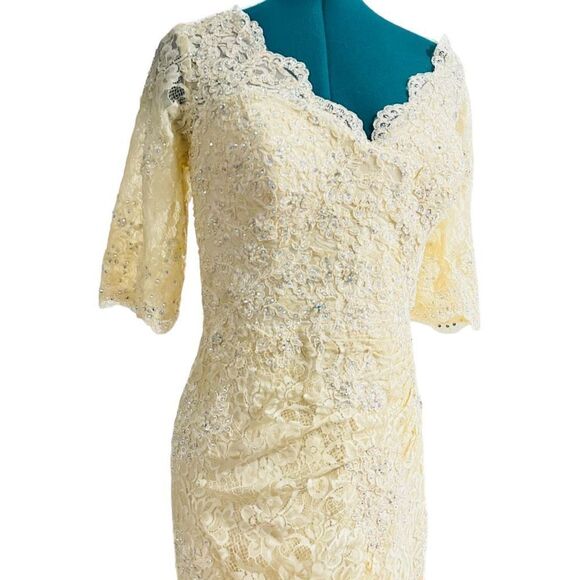MADELINE GARDNER WEDDING DRESS MGNY BY MORILEE Allover Stretch Lace Crystal Cavi - Picture 6 of 15